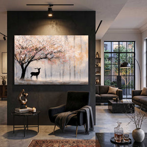 Misty Deer Cherry Blossom Tree Art