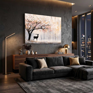 Misty Deer Cherry Blossom Tree Art