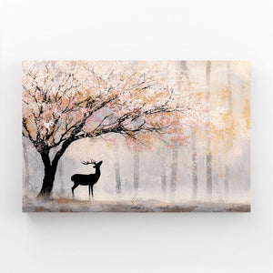 Misty Deer Cherry Blossom Tree Art
