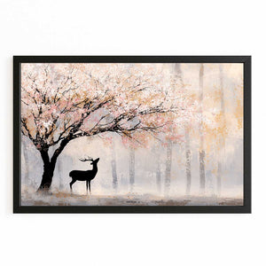 Misty Deer Cherry Blossom Tree Art
