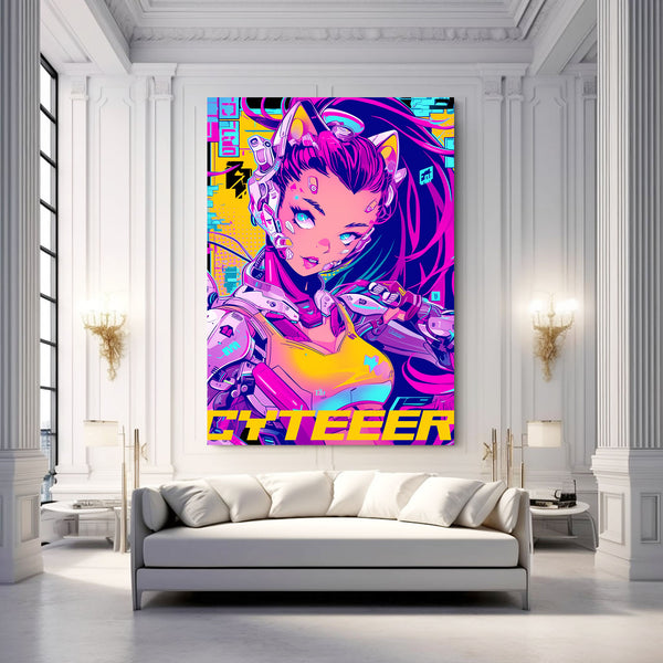 Neon Catgirl Cyberpunk Art | MusaArtGallery™