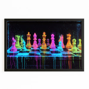 Neon Chess Pieces Art