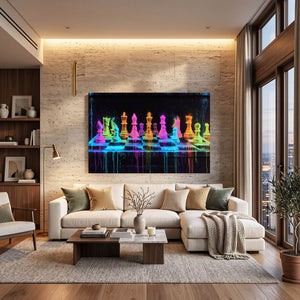 Neon Chess Pieces Art