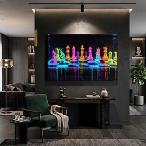 Neon Chess Pieces Art