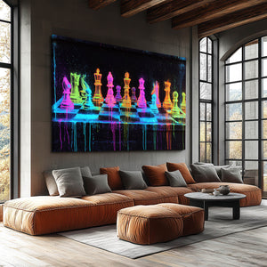 Neon Chess Pieces Art