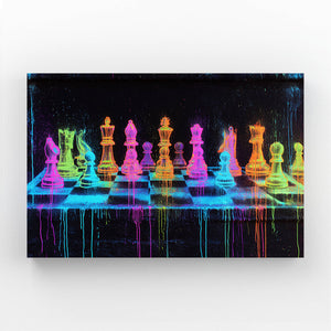 Neon Chess Pieces Art