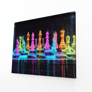 Neon Chess Pieces Art