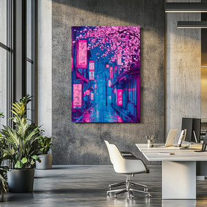 Neon Japanese Cherry Blossom Wall Art