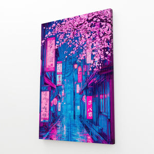 Neon Japanese Cherry Blossom Wall Art