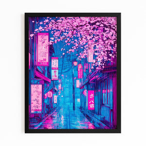Neon Japanese Cherry Blossom Wall Art