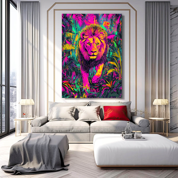 Neon Jungle Lion Wall Art | MusaArtGallery™