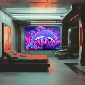 Neon Purple Dolphin Art