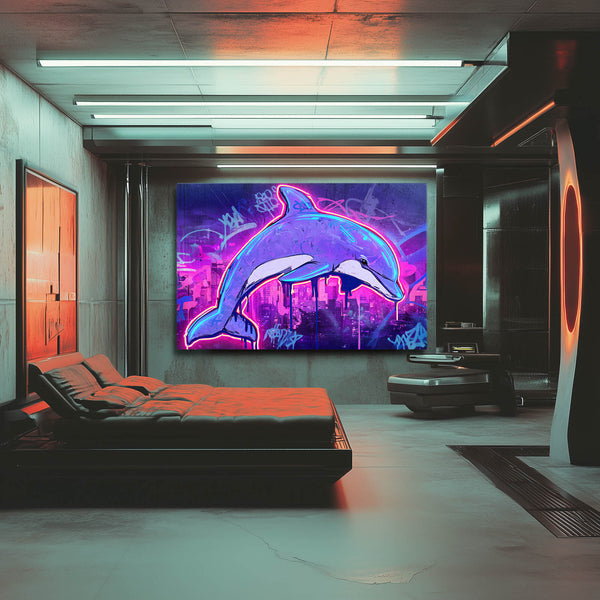 Neon Purple Dolphin Art