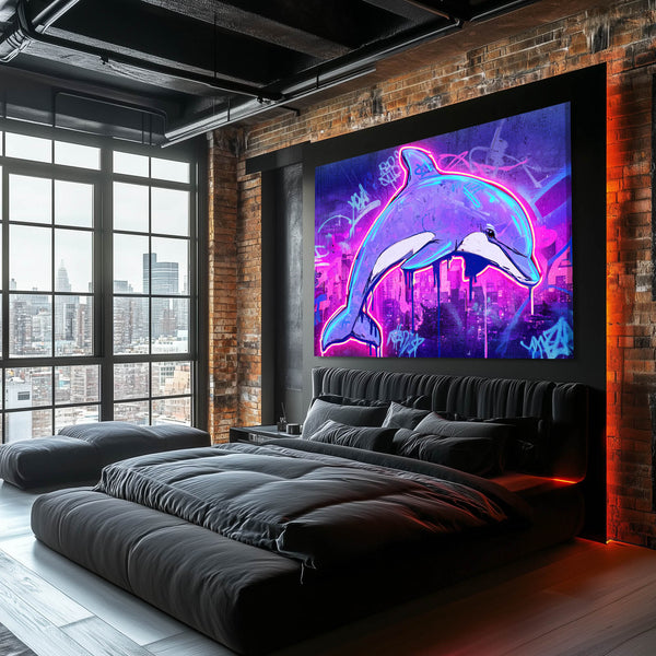 Neon Purple Dolphin Art