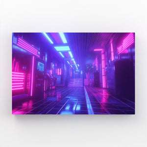 Neon Tech Hallway Cyberpunk Art | MusaArtGallery™