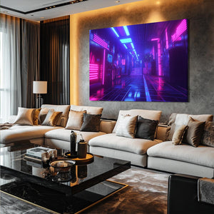 Neon Tech Hallway Cyberpunk Art | MusaArtGallery™