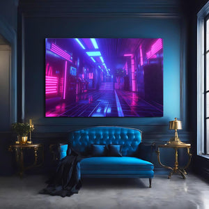 Neon Tech Hallway Cyberpunk Art | MusaArtGallery™