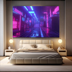 Neon Tech Hallway Cyberpunk Art | MusaArtGallery™