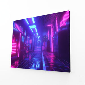 Neon Tech Hallway Cyberpunk Art | MusaArtGallery™