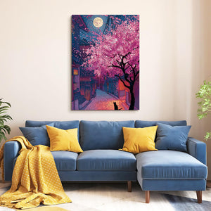 Night Japanese Cherry Blossom Wall Art