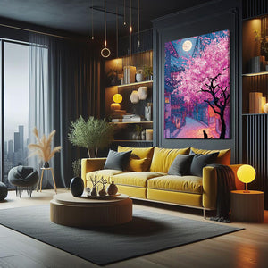Night Japanese Cherry Blossom Wall Art