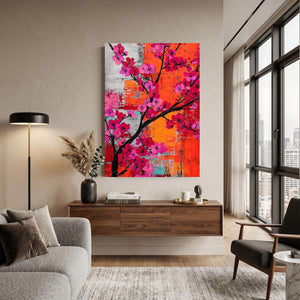 Orange Red Cherry Blossom Abstract Art
