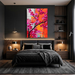 Orange Red Cherry Blossom Abstract Art