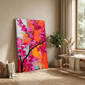 Orange Red Cherry Blossom Abstract Art
