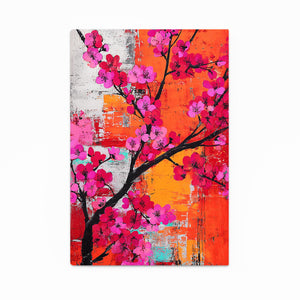 Orange Red Cherry Blossom Abstract Art