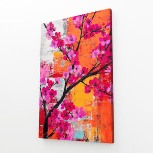 Orange Red Cherry Blossom Abstract Art