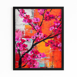 Orange Red Cherry Blossom Abstract Art