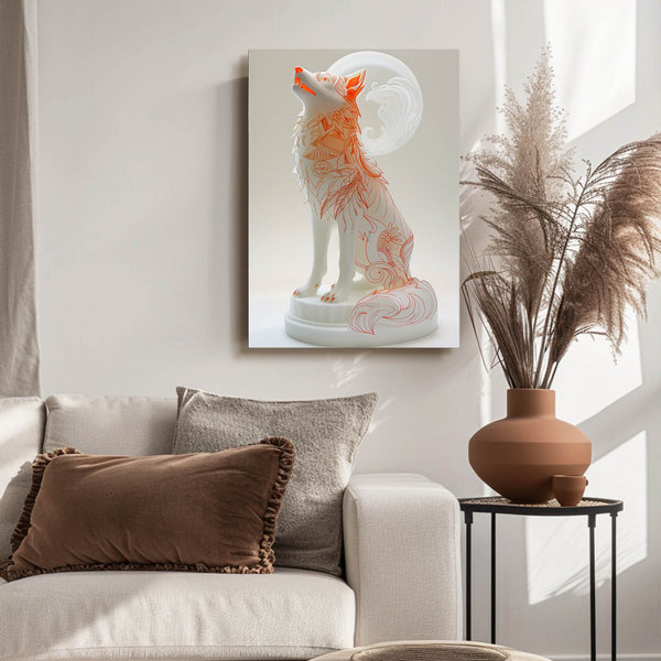 Orange Wolf Statue Art  | MusaArtGallery™