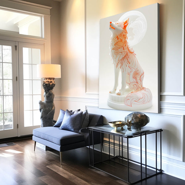 Orange Wolf Statue Art  | MusaArtGallery™