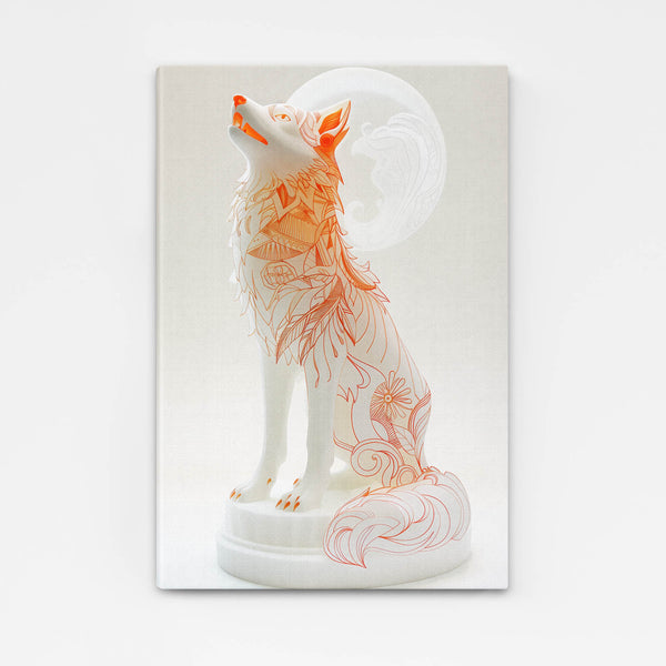 Orange Wolf Statue Art  | MusaArtGallery™