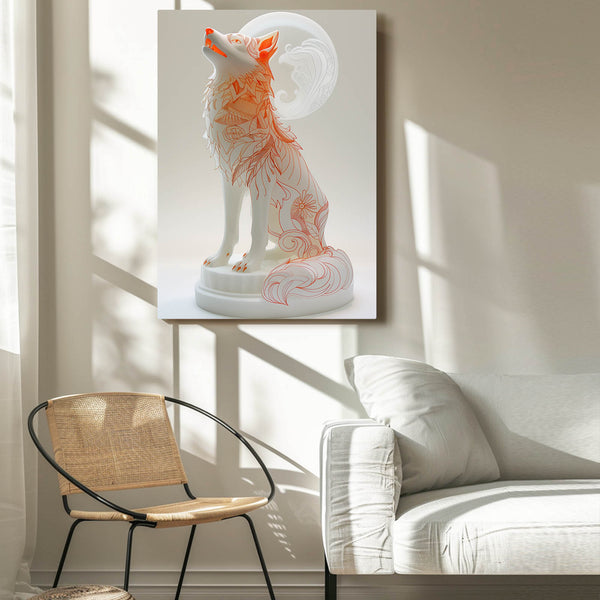 Orange Wolf Statue Art  | MusaArtGallery™