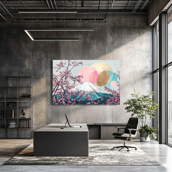 Pastel Mount Fuji Cherry Blossom Wall Art