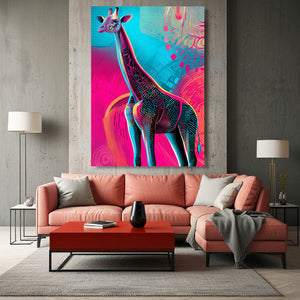Pink And Blue Giraffe Canvas