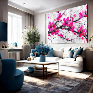 Pink Cherry Blossom Branch Art