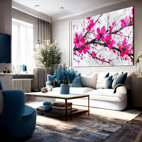 Pink Cherry Blossom Branch Art