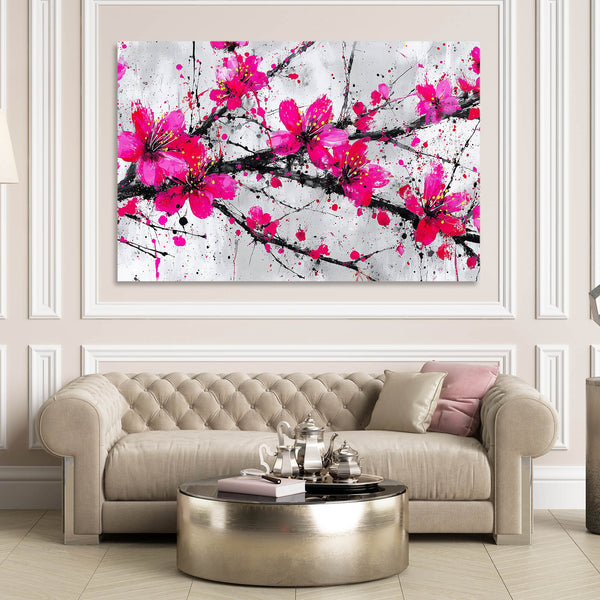 Pink Cherry Blossom Branch Art