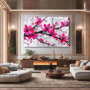 Pink Cherry Blossom Branch Art