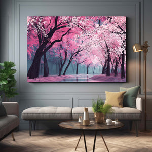 Pink Cherry Blossom Forest Wall Art