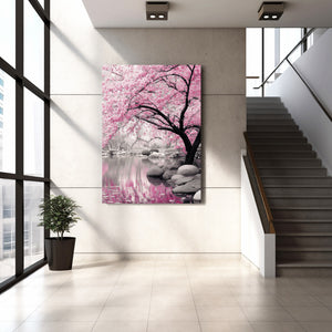 Pink Cherry Blossom Lake Wall Art