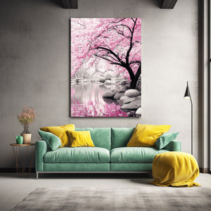 Pink Cherry Blossom Lake Wall Art