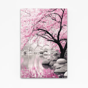 Pink Cherry Blossom Lake Wall Art