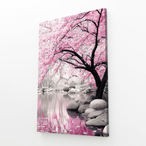 Pink Cherry Blossom Lake Wall Art