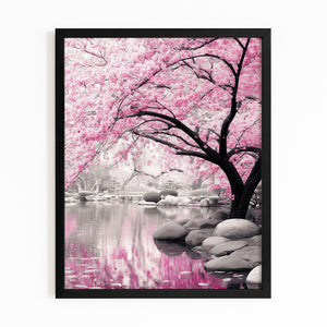 Pink Cherry Blossom Lake Wall Art