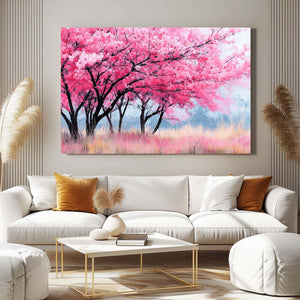 Pink Cherry Blossom Landscape Wall Art