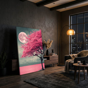 Pink Cherry Blossom Tree Moon Wall Art