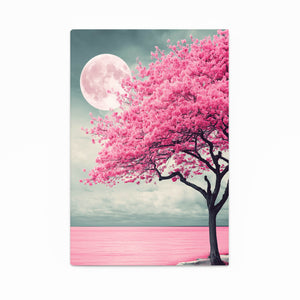 Pink Cherry Blossom Tree Moon Wall Art